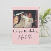 Carte Bonne soeur d'anniversaire rose photo (Debout devant)