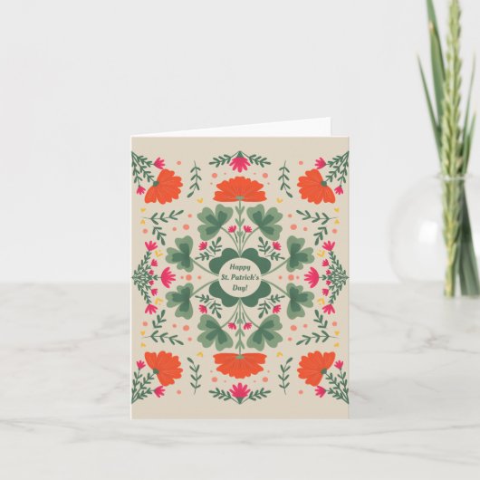 Carte Bonne St. Patrick's Day trèfle et fleurs (Devant)