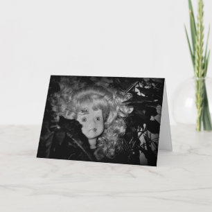 Carte Bonne tête de poupée d'Halloween en noir et blanc