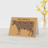 Carte Bonne vache d'anniversaire (Fleur jaune)