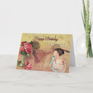 Carte Bonne Vintage d'anniversaire avec Roses