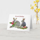 Carte Bonnes Fêtes Brush Rabbits (Fleur jaune)