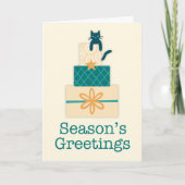 Carte Bonnes Fêtes Cat Cadeau Pile Vacances (Devant)