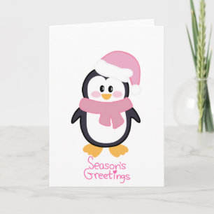 Carte Bonnes Fêtes de pingouin de Noël rose