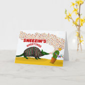 Carte Bonnes Fêtes de Sneezin avec Armadillo (Fleur jaune)