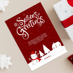 Carte Bonnes Fêtes Les collines neige de Snowman en ro