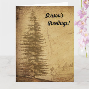 Carte Bonnes Fêtes Vintages d'arbre de Noël en panne