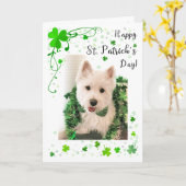 Carte Bonnes santés et bonheur de Westie du jour de St (Fleur jaune)