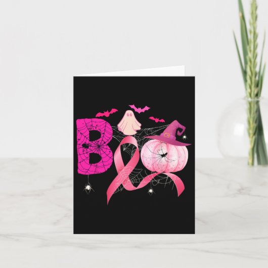 Carte Boo Citrouille Sorcière rose Ruban Cancer du sein  (Devant)