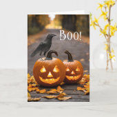 Carte Boo Halloween Jack o' Lanterns et Raven (Fleur jaune)