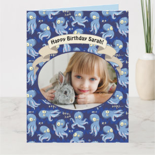 Carte Boo Octopus Blue Cute Anniversaire de enfant