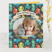 Carte Boo Octopus Cute Multicolor Anniversaire de enfant (Fleur jaune)