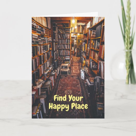 Carte Book Lovers Happy Birthday avec photo de librairie (Devant)