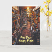 Carte Book Lovers Happy Birthday avec photo de librairie (Fleur jaune)