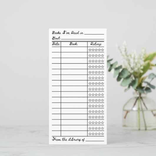 Carte Bookish Reading List Tracker Flat Card (Debout devant)