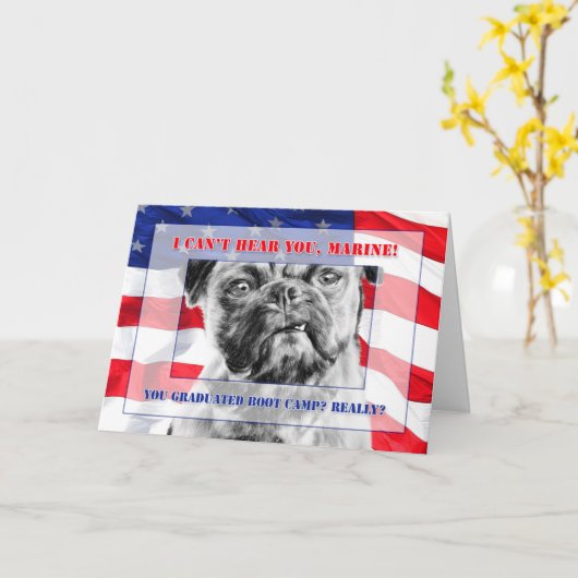 Carte Boot Camp Gradué Funny Grumpy Carlin Chien (Fleur jaune)