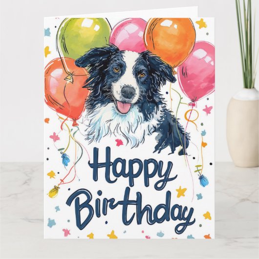 Carte Border Collie avec Ballons (Devant)
