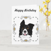 Carte Border Collie Birthday (Fleur jaune)