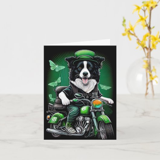 Carte Border Collie Chien Conduisant un Vélo St. Patrick (Fleur jaune)