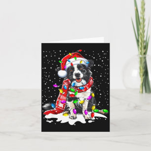 Carte Border Collie Chien Éclairant Noël Chapeau de Père