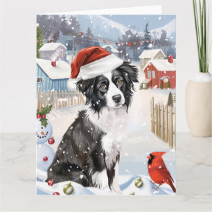 Carte Border Collie Chien Hiver Merveilleux Noël Joie
