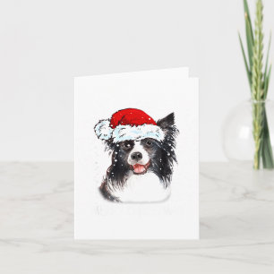 Carte Border Collie Chien Père Noël Lumières de Noël Xma