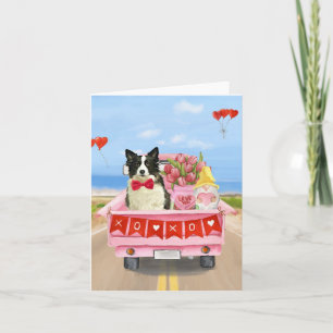 Carte Border Collie Chien Saint-Valentin Camion Cœurs