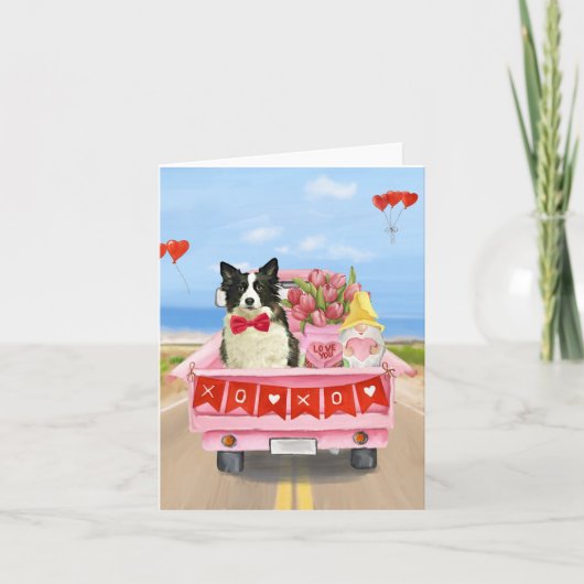Carte Border Collie Chien Saint-Valentin Camion Cœurs (Devant)