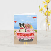Carte Border Collie Chien Saint-Valentin Camion Cœurs (Fleur jaune)