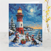 Carte Border Collie Christmas Lighthouse Holiday (Fleur jaune)