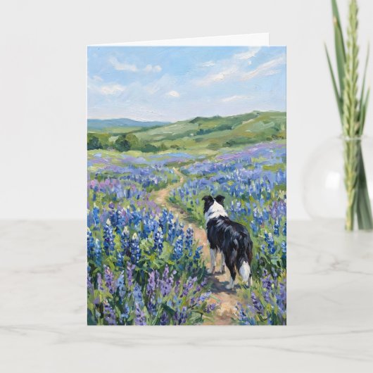 Carte Border Collie dans des fleurs violettes Vierge (Devant)