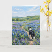 Carte Border Collie dans des fleurs violettes Vierge (Fleur jaune)