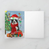 Carte Border Collie dans la neige avec des cadeaux de No (Intérieur)