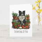 Carte Border Collie de jardinage à vos pensées (Fleur jaune)
