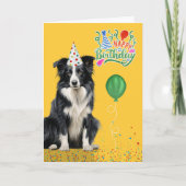 Carte Border Collie Dog Party Hat Yellow Birthday (Devant)