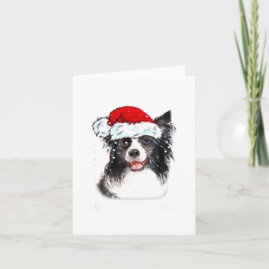 Carte Border Collie Dog Santa Christmas Lights Xmas Boys (Devant)