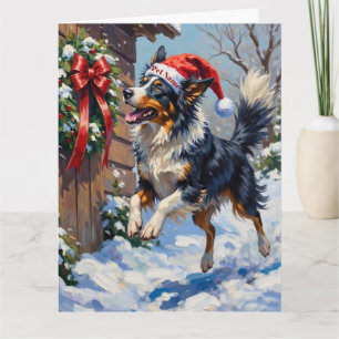 Carte Border Collie en plein vol attrapant un noeud de N