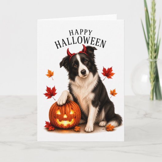 Carte Border Collie Halloween Diable Chien (Devant)