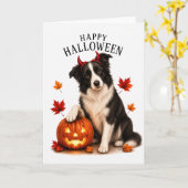 Carte Border Collie Halloween Diable Chien (Fleur jaune)