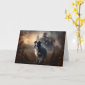 Carte Border Collie Halloween Épouvantable (Fleur jaune)