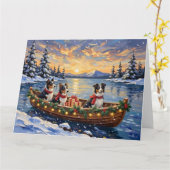 Carte Border Collie Noël Bateau Vacances (Fleur jaune)