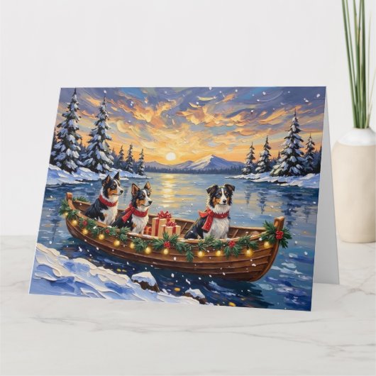 Carte Border Collie Noël Bateau Vacances (Devant)
