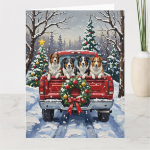 Carte Border Collie Noël Camion Rouge Fêtes