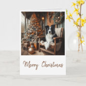 Carte Border Collie Noël Steampunk  (Fleur jaune)