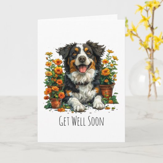 Carte Border Collie Remets-Toi Vite Dans Les Fleurs (Fleur jaune)
