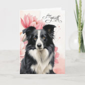 Carte Border Collie Rose Pâle Douce Fleurs Botaniques Me (Devant)