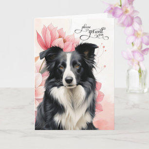 Carte Border Collie Rose Pâle Douce Fleurs Botaniques Me