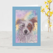 Carte Border collie rouge et blanc, égouttement humide, (Fleur jaune)