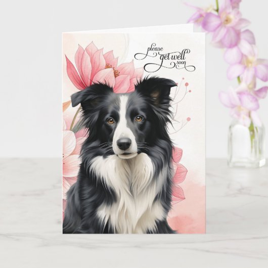 Carte Border Collie Soft Pink Botanical Blooms Get Well (Orchidée)