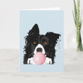 Carte Border Collie soufflant du chewing-gum (Devant)